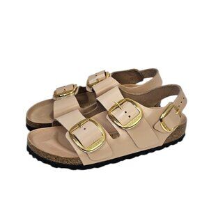 Birkenstock Milano Big Buckle High Shine Sandals, Leather, Light Sand, Size 36/5